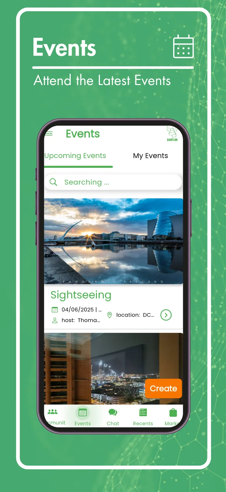 Babylon App Ansicht für lokale Events